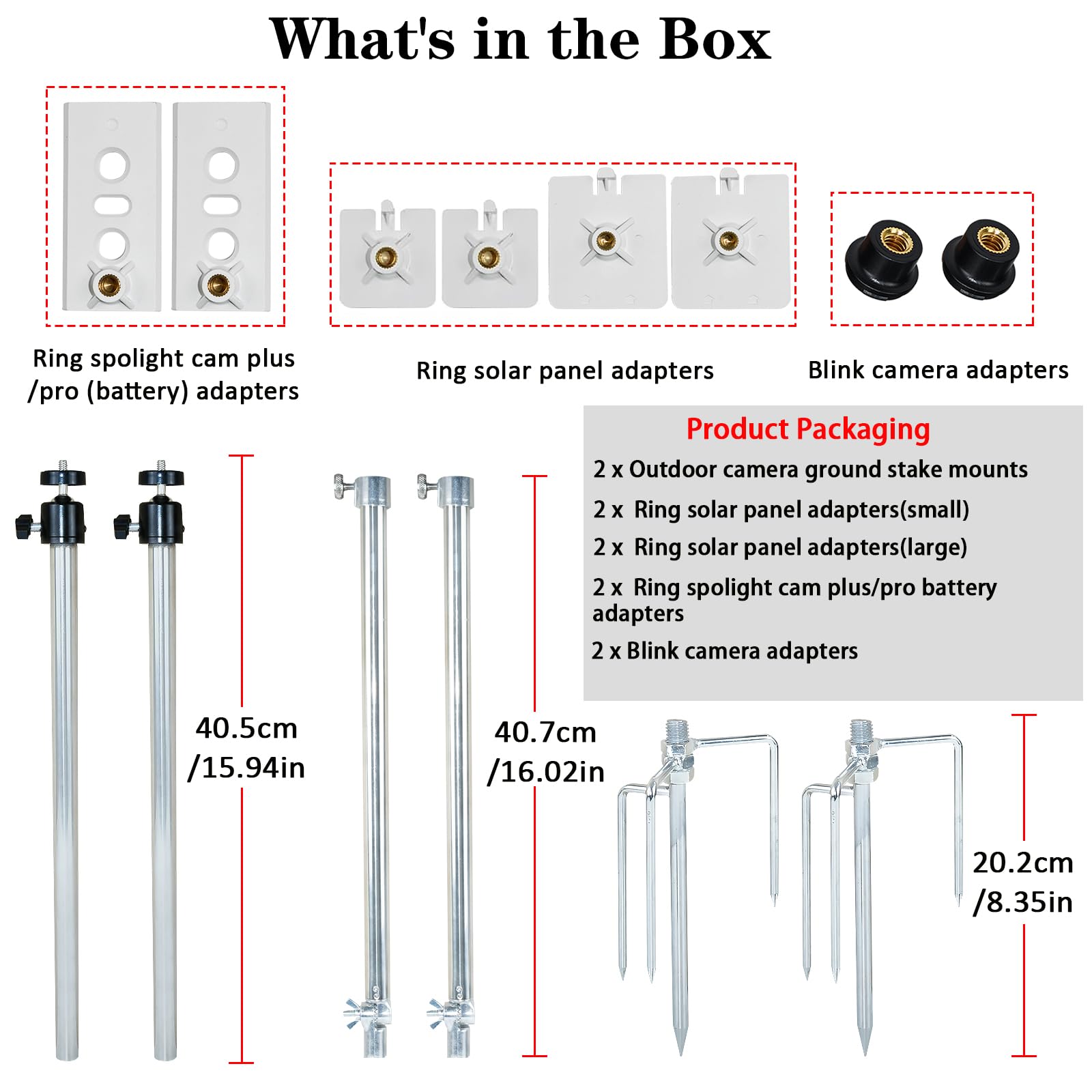 Lot de 2 supports de fixation au sol pour caméra de sécurité compatibles avec Ring, Blink, Arlo, Wyze, Google Cameras et panneaux solaires Ring, support de poteau extérieur avec angle et hauteur
