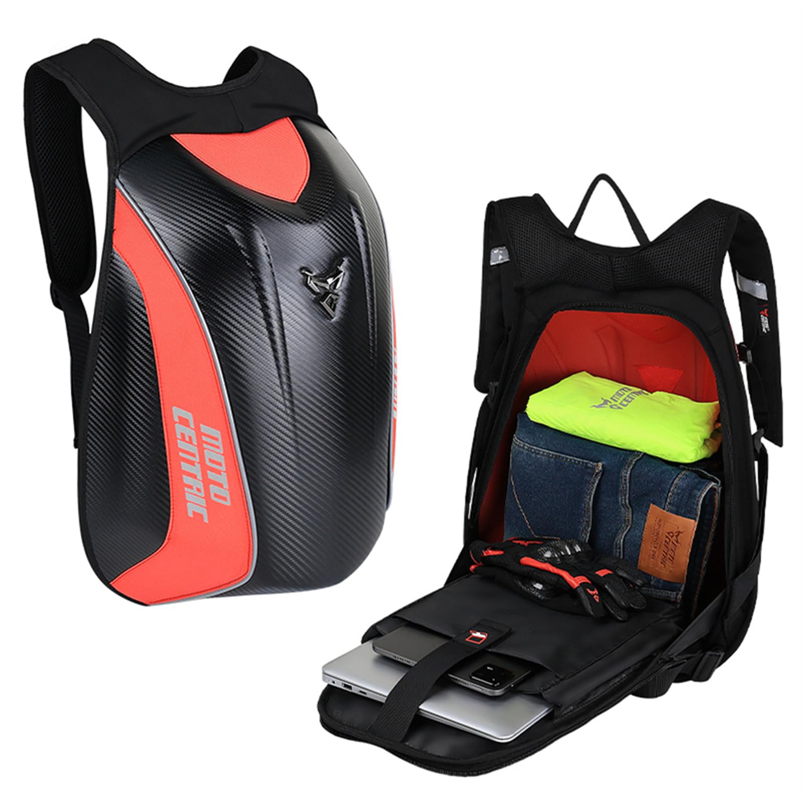 Mochila para motocicleta, impermeable, de fibra de carbono, con carcasa rígida, reflectante, maleta de viaje