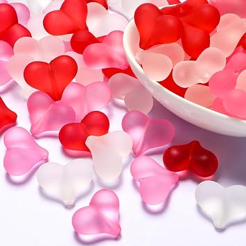 Suzile 100 Pcs Valentine Acrylic Heart Beads 22mm Heart Matte Colorful Glass Beads for Hair Bracelet Necklace Jewelry Key Chains Making DIY Crafts Birthday GiftsFrosted Color