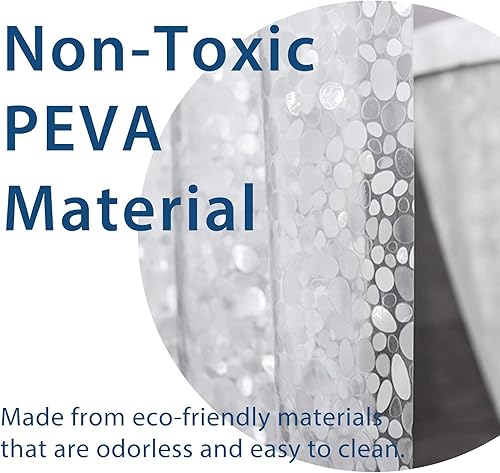 Miniatura 6 de Cortina de ducha con diseño de guijarros 3D, material de PEVA, ojales de plástico de metal con ganchos, tamaño estándar, 70.9 x 70.9 in, color