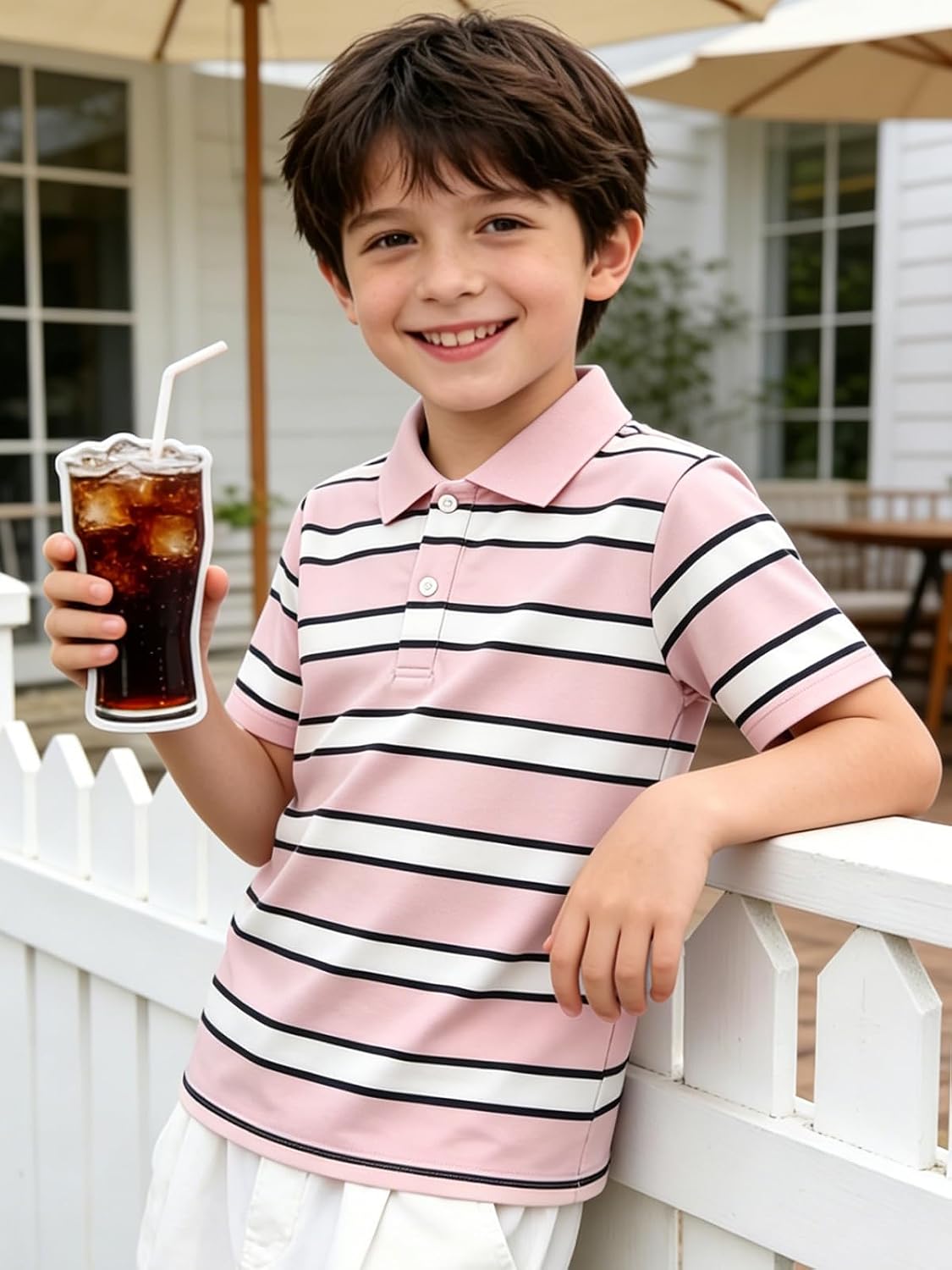 Kids Boys Striped Polo Shirts Short Sleeve Lightweight Golf Tops 5-14 Years