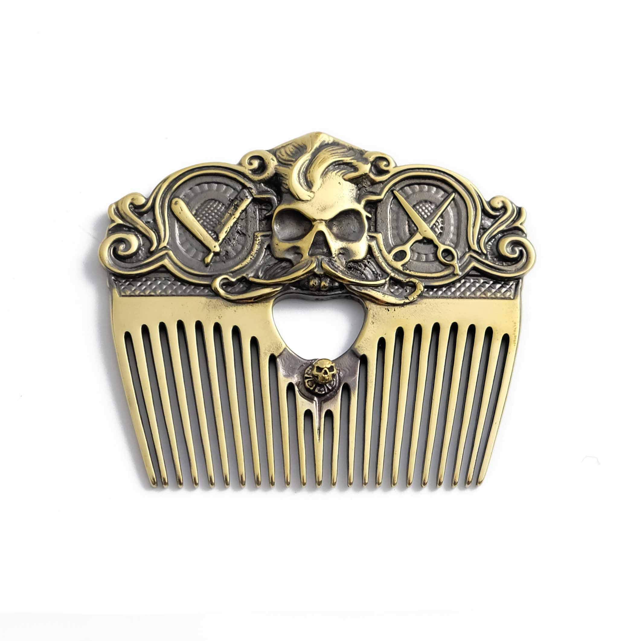 Skull beard comb, Solid brass male beard comb with skull, Brass beard accessory for men, Barber men gift, Hypoallergenic nickel free beard comb