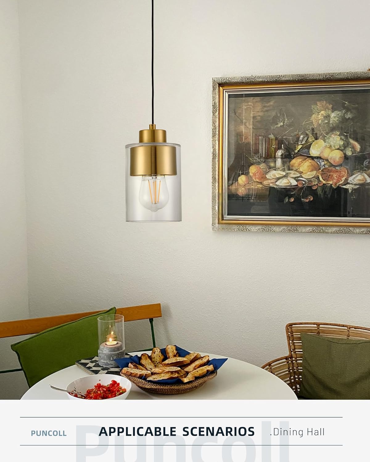 Gold Pendant Lights Kitchen Island - Hanging Lights Fixtures with Dual Shade - Clear Glass Modern Kitchen Pendant Lighting Over Island, H2514-BG