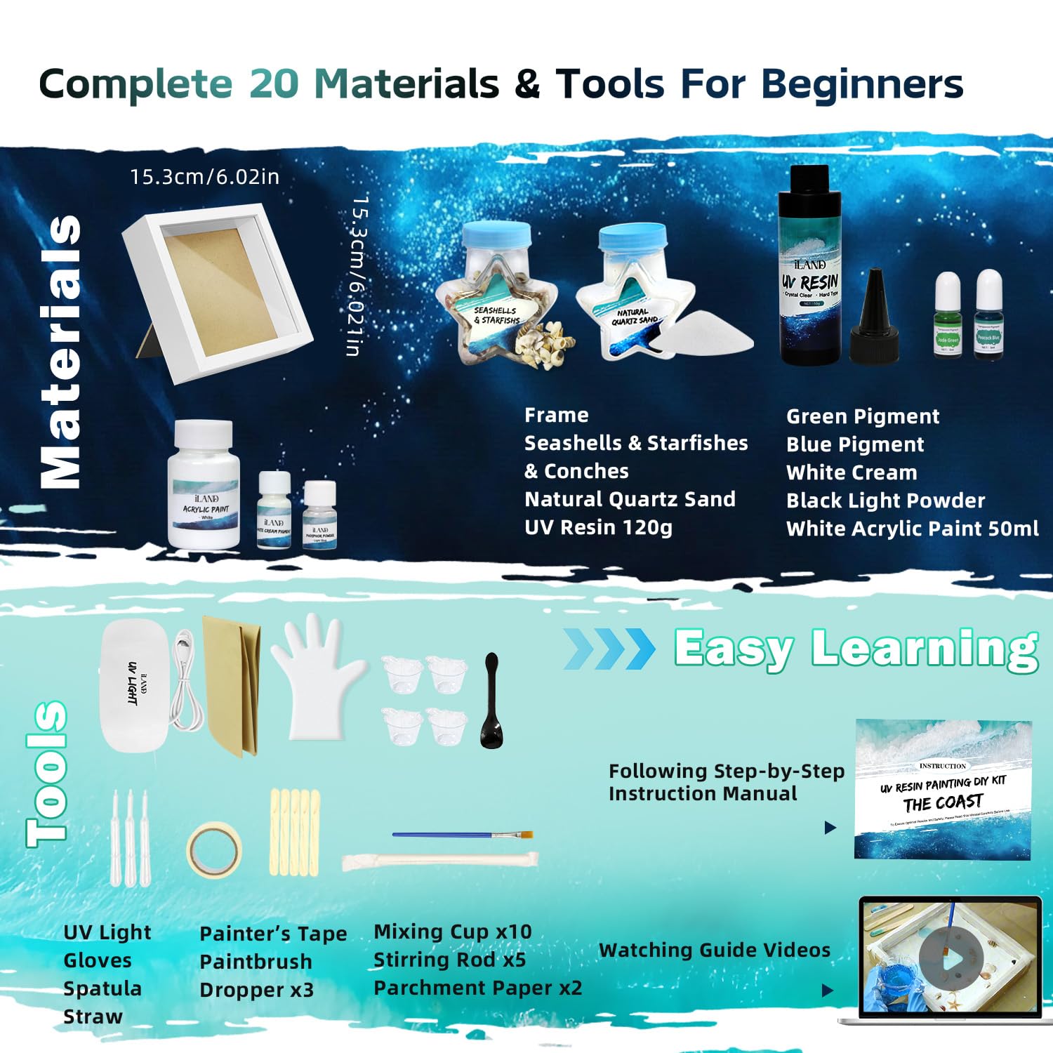 iland Crafts for Adults of Beach Resin Art Kit, Creative Ocean Themed Gifts, Adult Girls Night Crafts Kit, DIY Beach Art of Rustic Home Decor, Mothers Day Gifts for Mom & Women