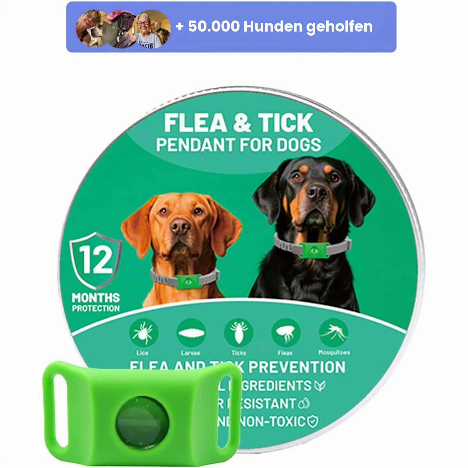 Natürliches Floh- & Zeckenhalsband mit Repellent-Anhängern für Hunde, 2 St.