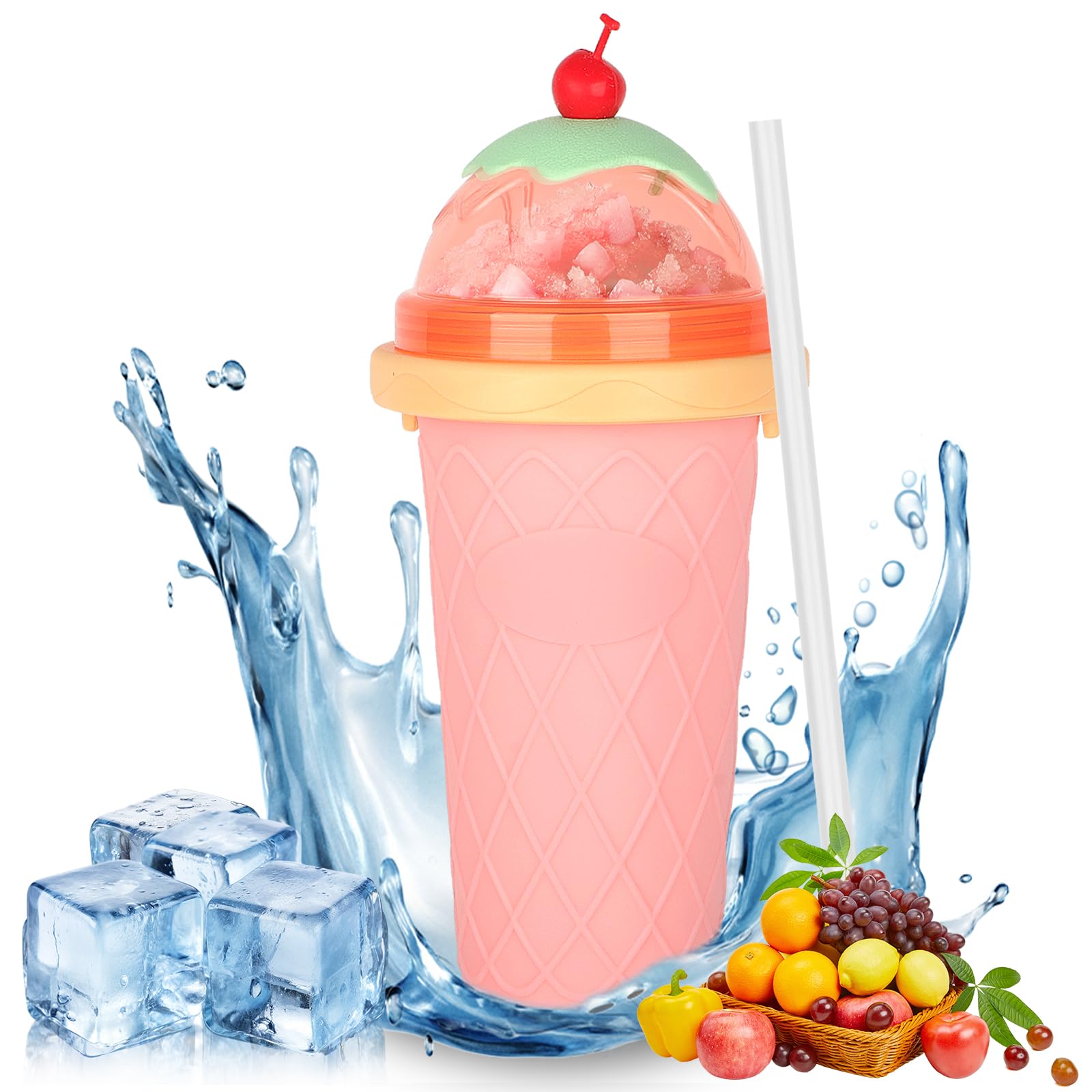Herbst Slushy Maker Gobelet 500ml Silicone Avec Cuillère Paille - Machine à Granité Portable Bleu