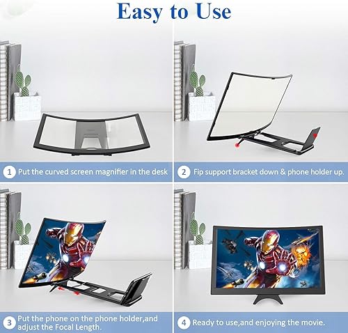 Miniatura 4 de Lupa de pantalla curvada de 14 pulgadas para teléfono celular, proyector de aumento 3D HD para películas, videos y juegos, soporte plegable para