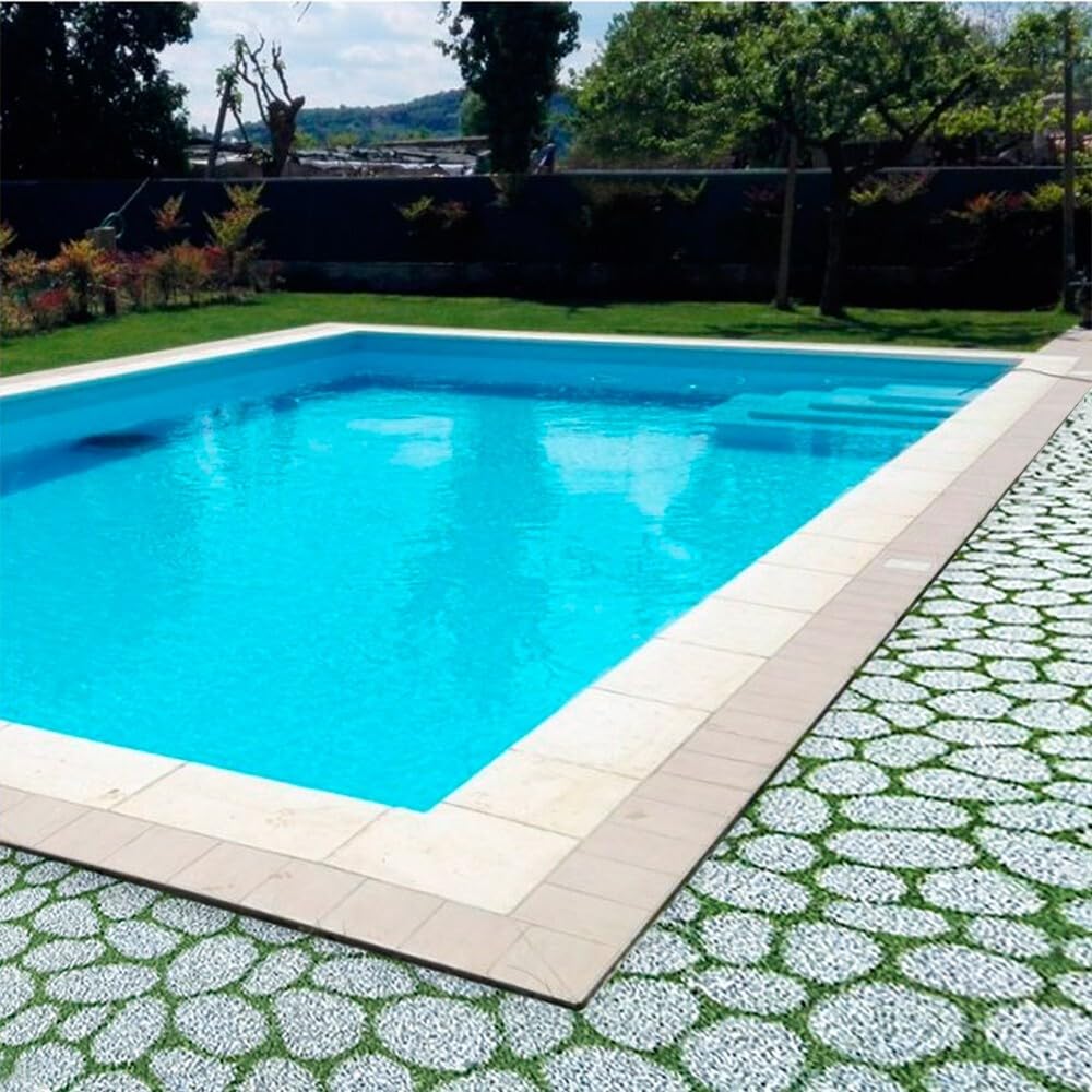 Herbe synthétique effet pierres pierres, tapis de sol pelouse synthétique galets drainant 1 x 15 m