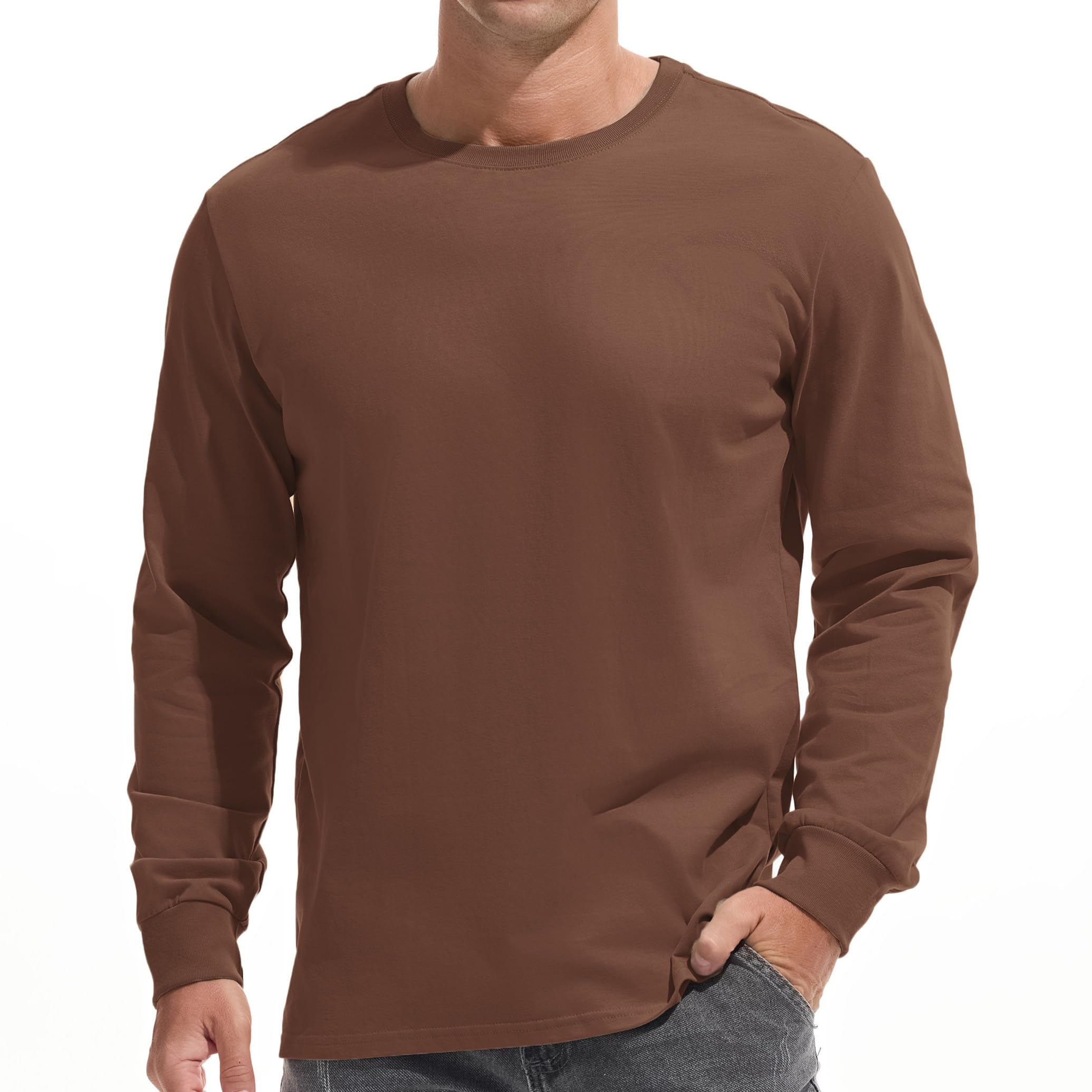 VEIISAR Herren Dickes Rundhals Langarm T-Shirt - Herren 100% Baumwolle Heavy Duty Pre Shrink T Shirt