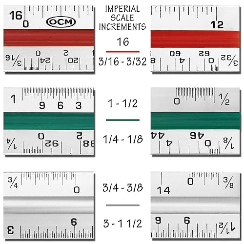 Miniatura 4 de OCM 1 - Regla triangular de escala de arquitecto (aluminio sólido de grado profesional), escala arquitectónica de 12 pulgadas (medidas imperiales),