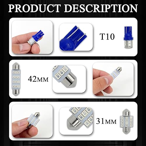 Miniatura 3 de tobenbone Juego de 24 bombillas LED para automóvil, T10 de 1.220 in y 1.614 in, bombillas de repuesto para interiores de automóvil, luces de mapa,
