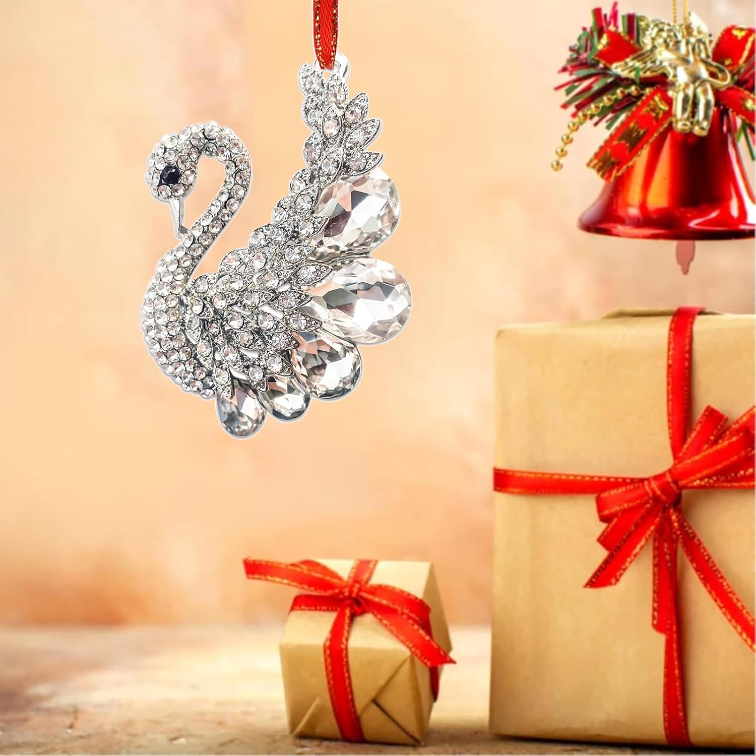 JUESMOS White Swan Christmas Ornaments 2026 Metal Hanging Ornaments for Christmas Tree Decorations Xmas Swan Ornament Keepsake Gifts for Women Girls Sister Kids Rhinestones Xmas Ornaments