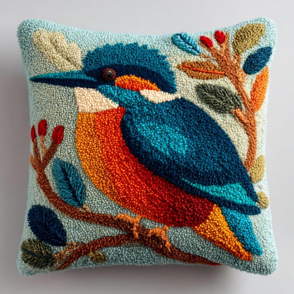Taxpy Latch Hook Cushion Kits Bird Pillowcase Kits Embroidery Kit 17X17 Inch DIY Needlework Pillow Cover Sofa Cushion Rug Making