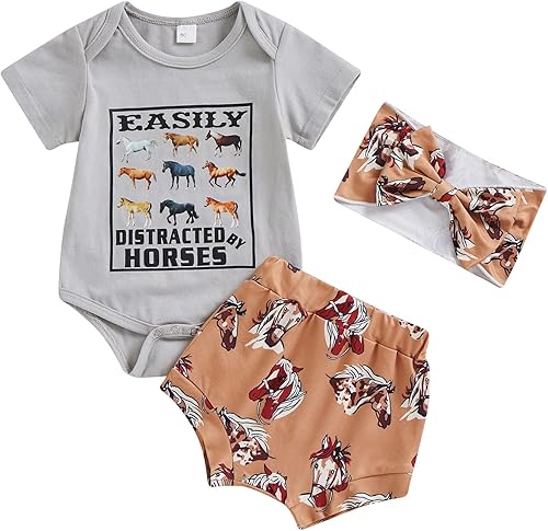 Conjunto de ropa occidental de manga corta para bebé recién nacido traje de verano con diadema de animales 3 piezas