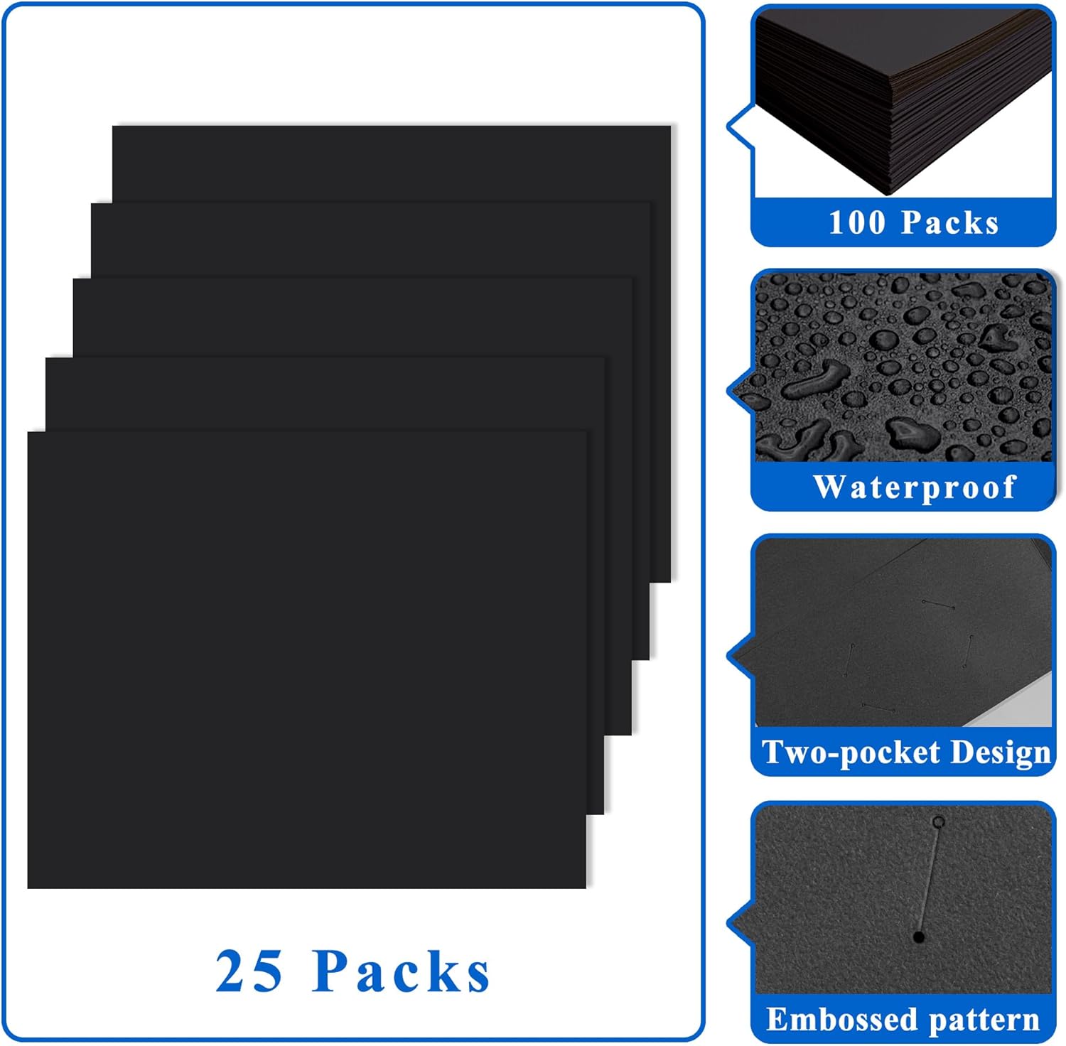 Zzrywuty File folders with Pockets,Black Two folders for documents,50 Pack Paper Folders with Card Slot,Letter Size,School Students,Business,Home and Office Workers