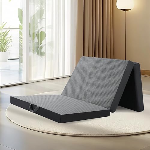 Colchón triple plegable tamaño individual – Mango triple de espuma viscoelástica y parte inferior antideslizante, sofá cama plegable portátil para