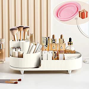 Organisateur De Maquillage D’angle 3 étages – Gain De Place – Pour Coiffeuse, Salle De Bain – Plateau PET, Supports Métal – Couleur Ambre