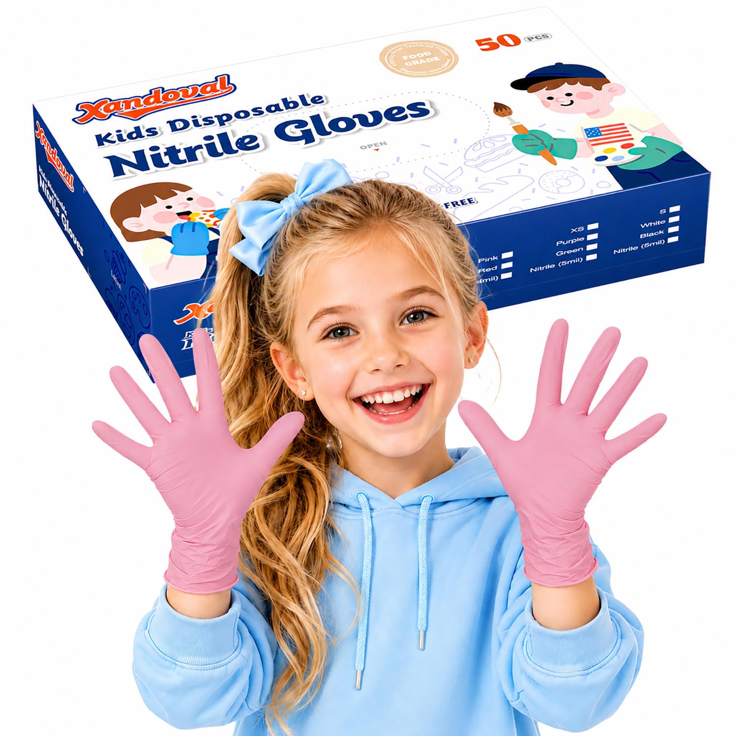 Kids Disposable Gloves for 3-8 Years, 5Mil Pink Nitrile Gloves with Latex-Free and Powder-Free, Durable and Protective for Work, Cleaning, Cooking, Gardening (XS,50PCS)-image-40
