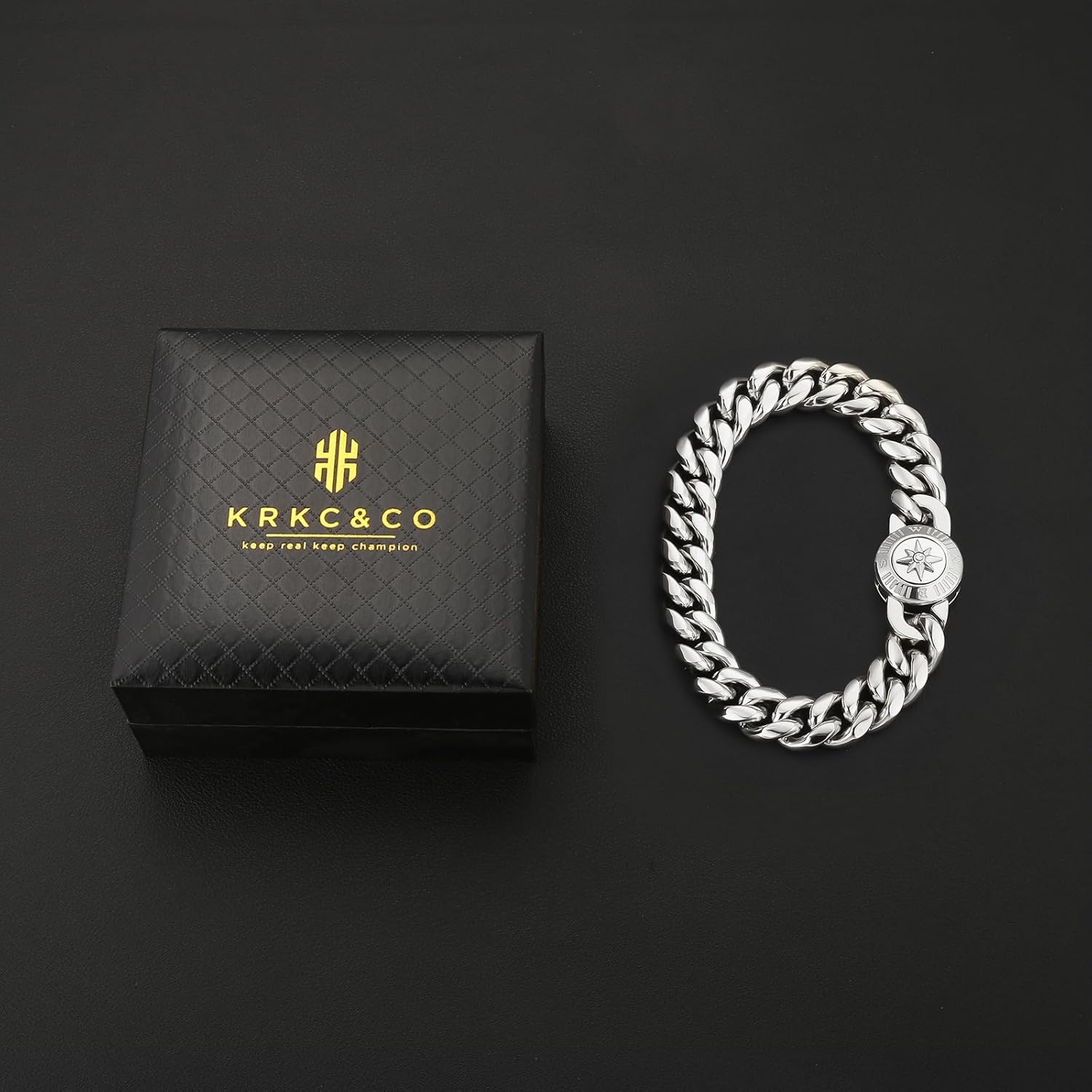 KRKC&CO 12/14mm Mens Cuban Link Bracelet, 18k Gold Plated Miami Thick Bracelet, Cross, Compass, Skulls Round, Carve Clasp, Durable Anti-tarnish Urban Street-wear Hip Hop Jewelry for Him - Image 6