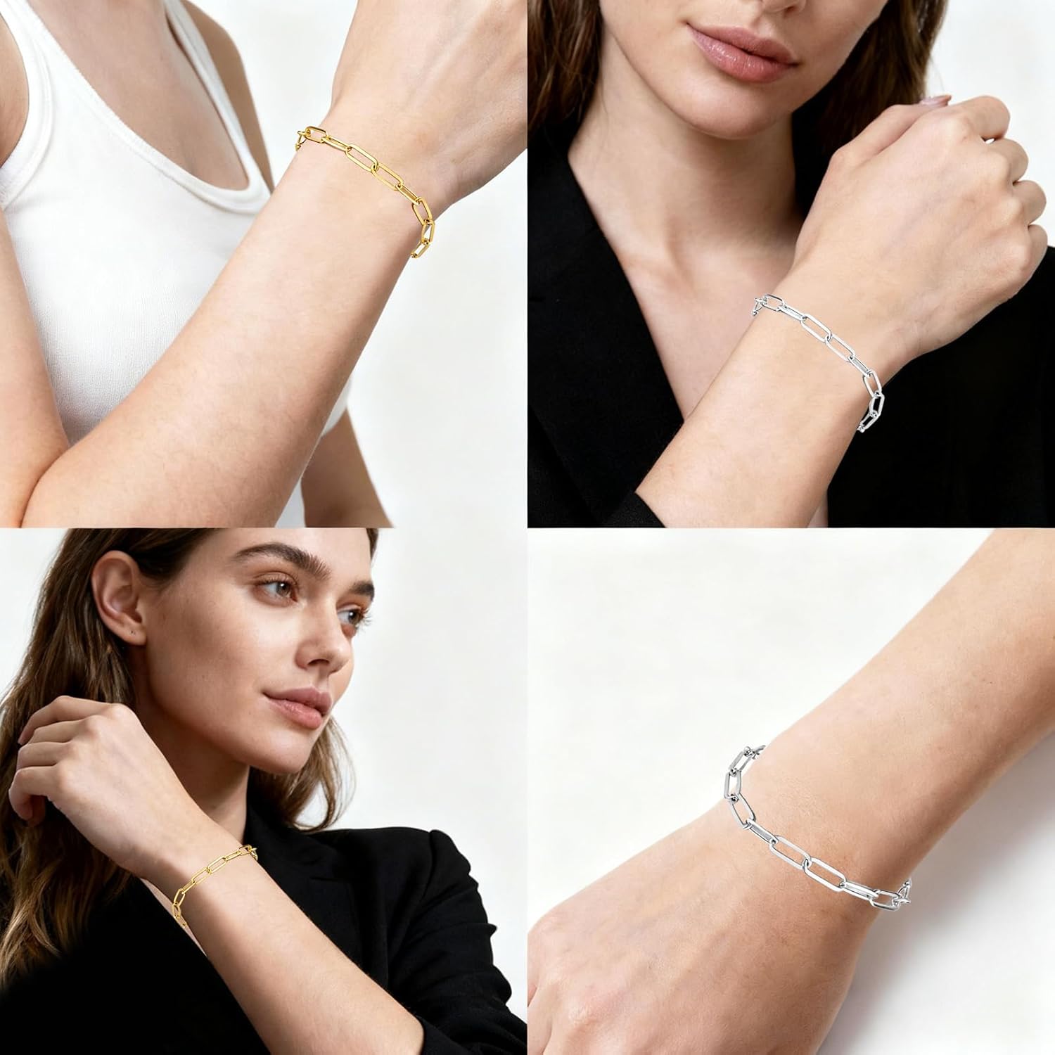 Exway 10 Pcs Paperclip Charm Bracelets Chain 8.0 Inch Stainless Steel Sliver Chain Bracelets Kit with Lobster Clasps for Crafts DIY Women Jewelry Making - Image 3