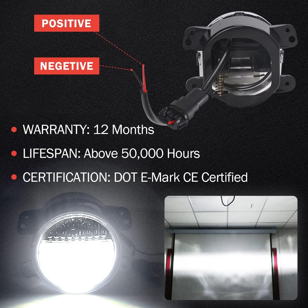 AUDEXEN 4 Inch Led Fog Lights, Smiley Design Front Bumper Replacements Foglights Compatible with Jeep Wrangler JK JKU TJ CJ LJ Freedom Edition 2007-2018 Fog Lamps, DOT Compliant, Black