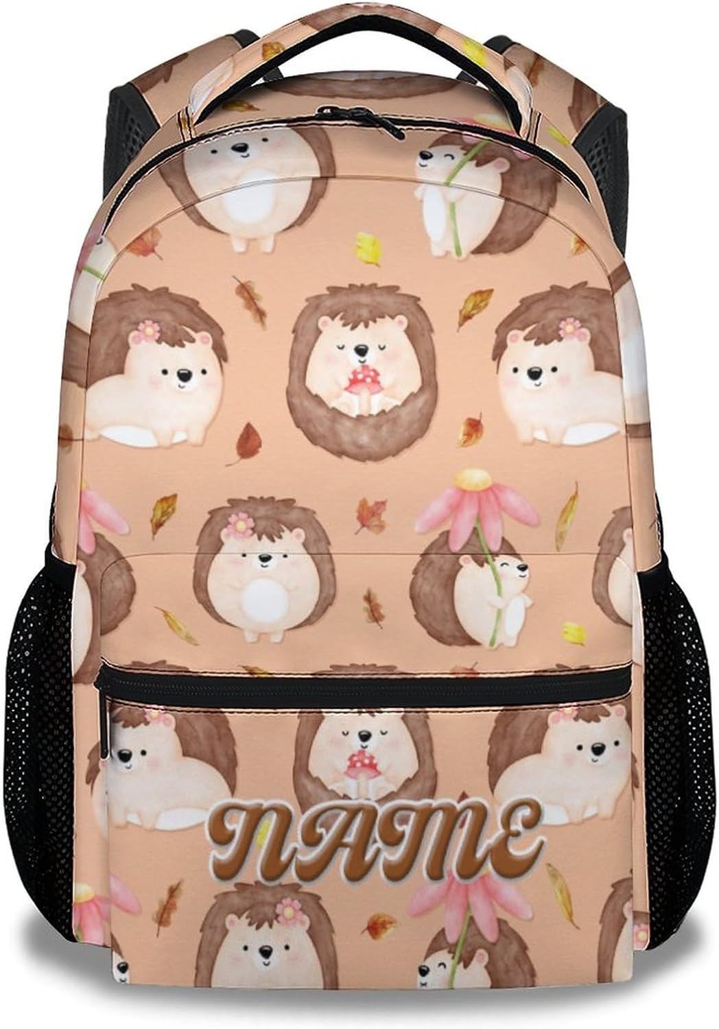UNIKITTY Hedgehog Backpack for Girls Boys, 16 Inch Brown Backpacks with Adjustable Straps, Cute, Large Capacity Bookbag for Kids School