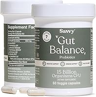 Vista 1 de SAVVY Gut Balance Probiotics for Women & Men, 15 Billion CFU, 7 Clinically Studied Strains, Digestive Health, Immune Support, Bloating Relief, 60
