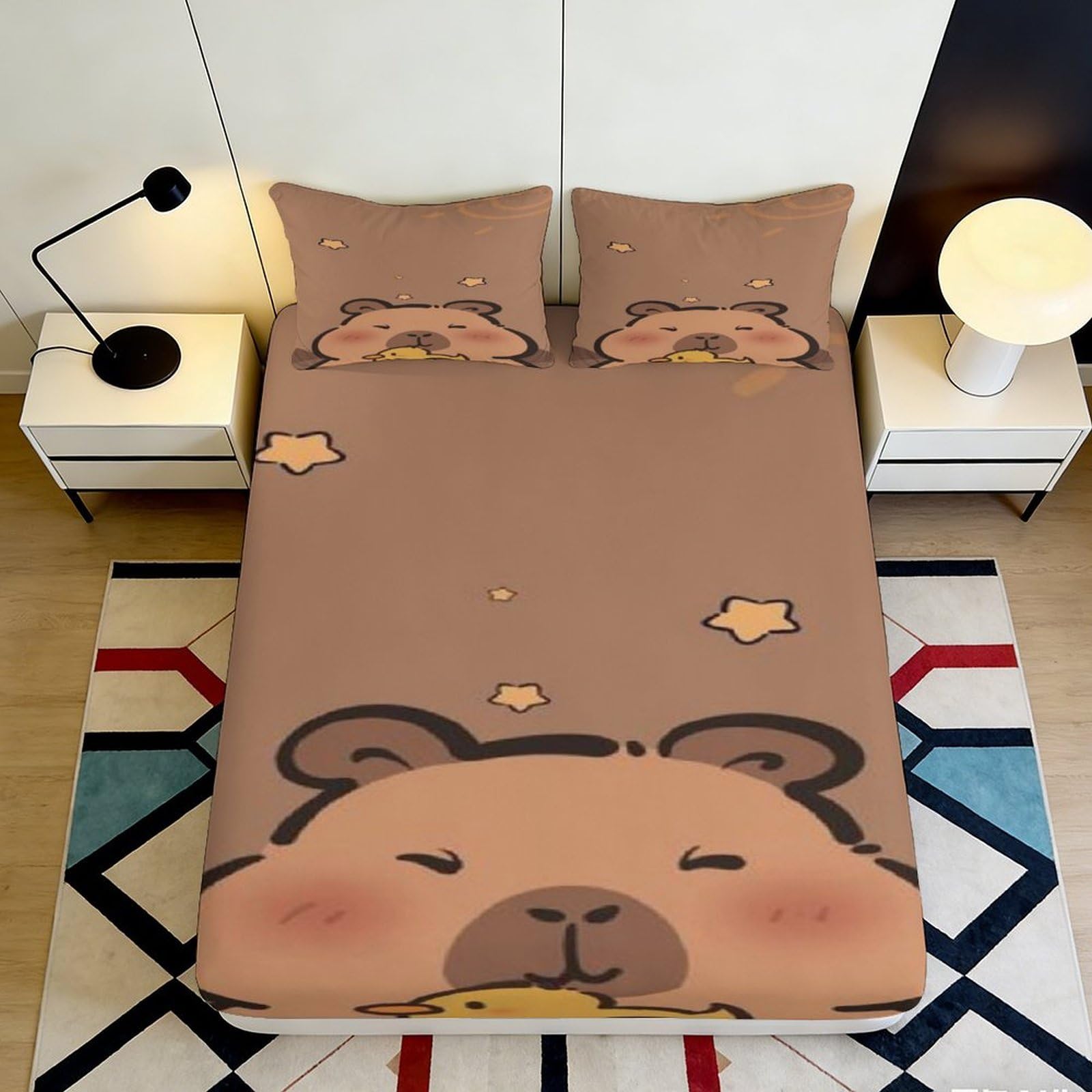 Uxinyoume Style-1 3D Printed Cute Bear Fitted Sheet Microfiber Soft Anti-Slip Bed Cover Cartoon Animal Decor For Bedroom Guest Room 90X200x25cm