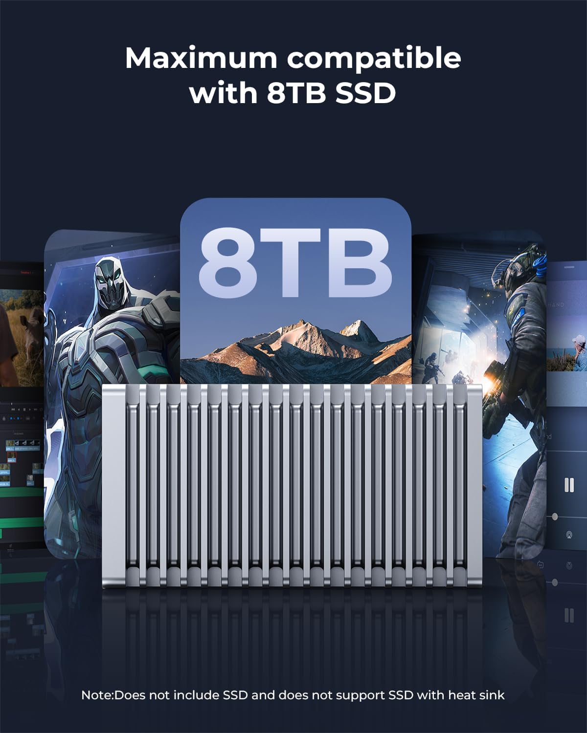 RayCue 40Gbps M.2 NVMe Enclosure with Aluminum Double-Sided Fin Heat Dissipation, External SSD Case for Mac, Windows, Compatible with USB 4/3.2/2.0 (SSD Not Included) - Image 5