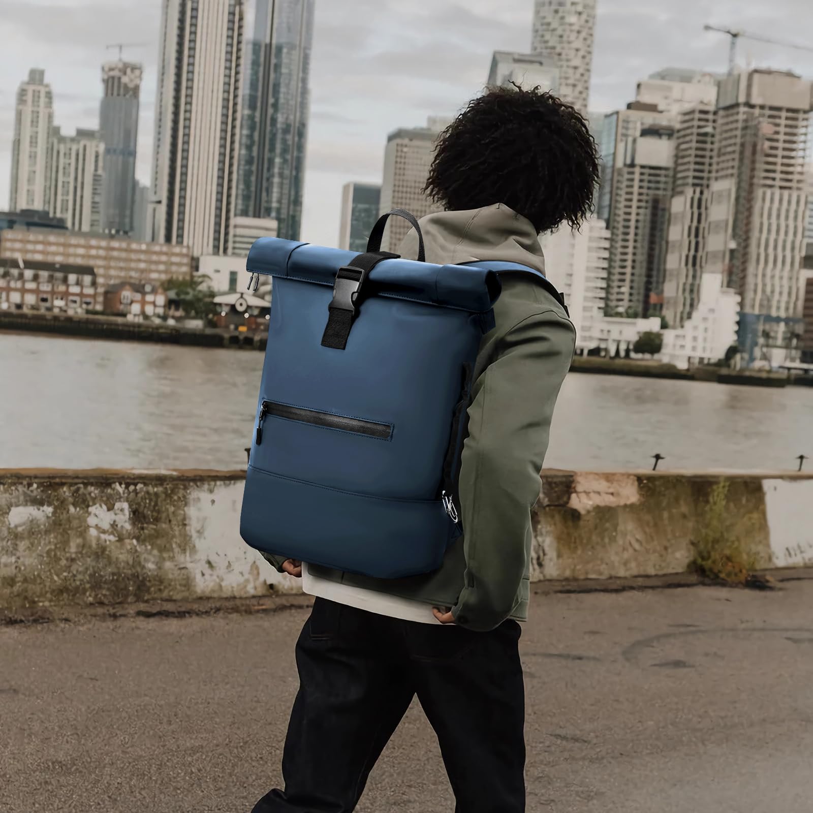 Zaino per computer portatile, impermeabile, arrotolabile, per uomini e donne, da 17 pollici, per scuola, viaggi, lavoro e affari