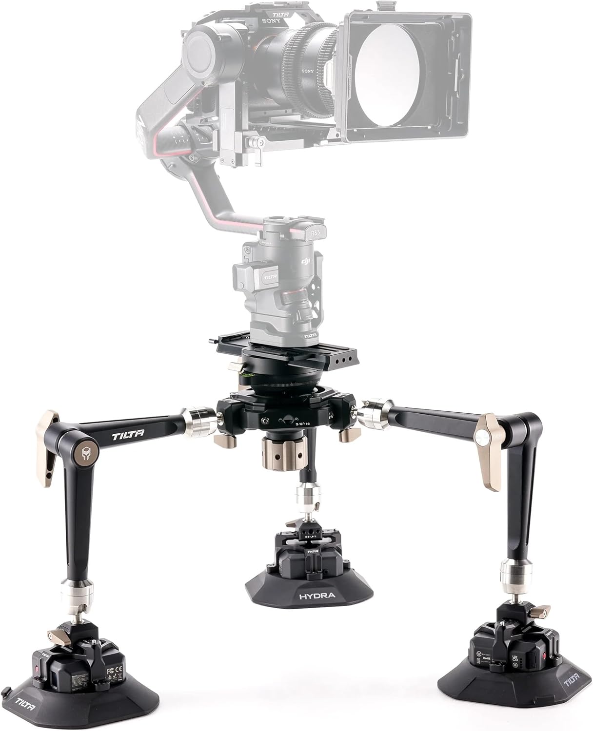 Tilta Hydra Articulating Car Mounting System with Suction Cups | Supports 75mm & 100mm Tripod Heads | Heavy Duty | Mount via Manfrotto & Arca | Stable & Secure (Electronic Suction Cups)