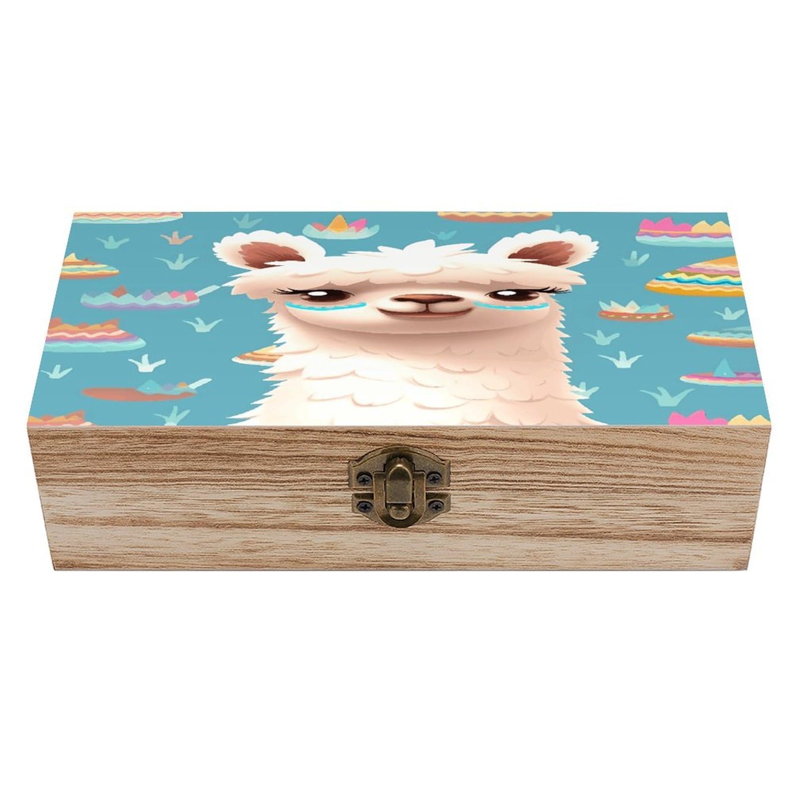VstaDank Alpaca Patterm Wooden Storage Box Wooden Keepsake Box with A Hinged Lid Fashion Memory Treasure Boxes Decorative Jewelry Case for Crafts Photo Home Decor Wood Gift Box