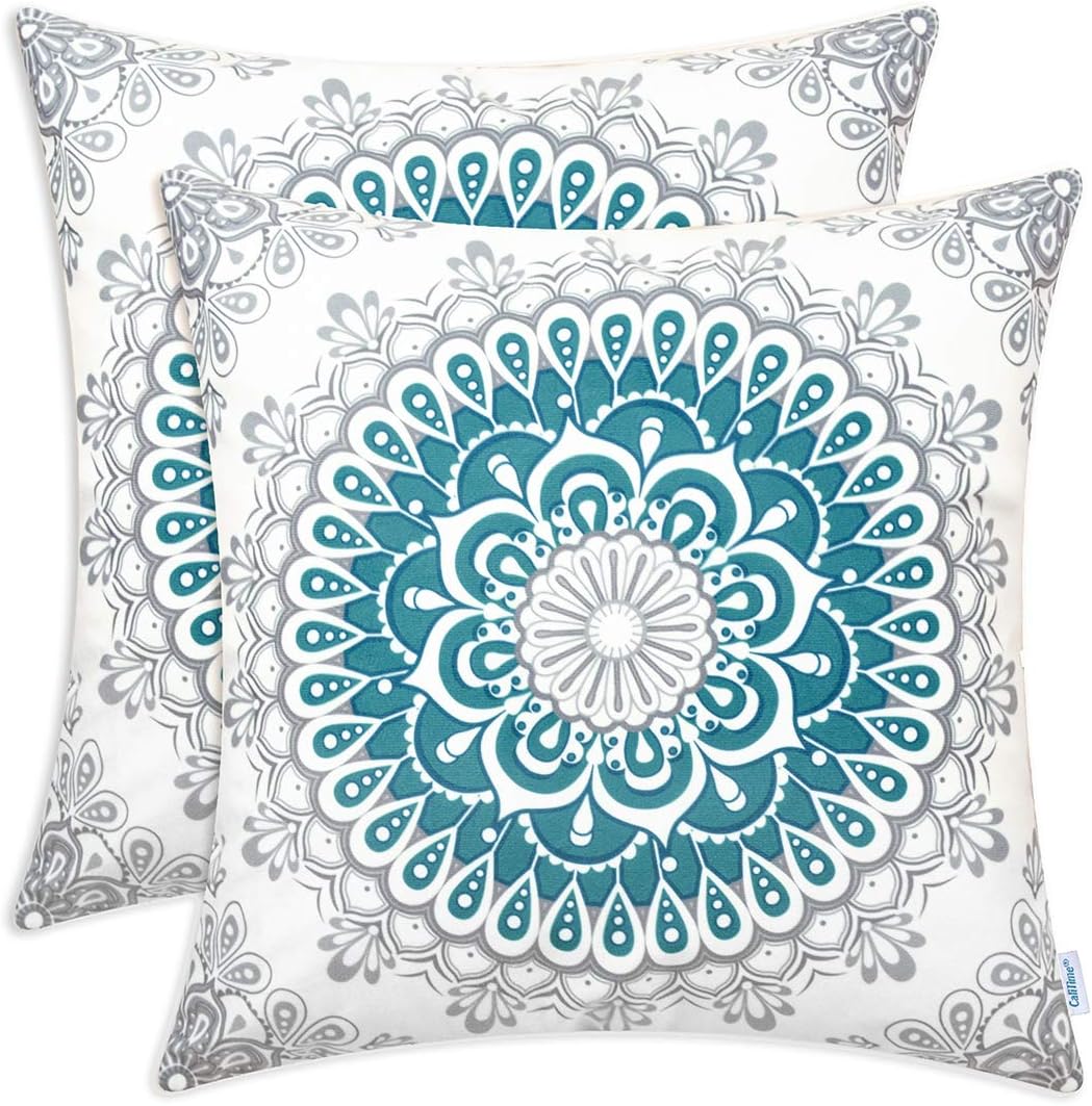 CaliTime Throw Pillow Covers Pack of 2 Cozy Fleece Mandala