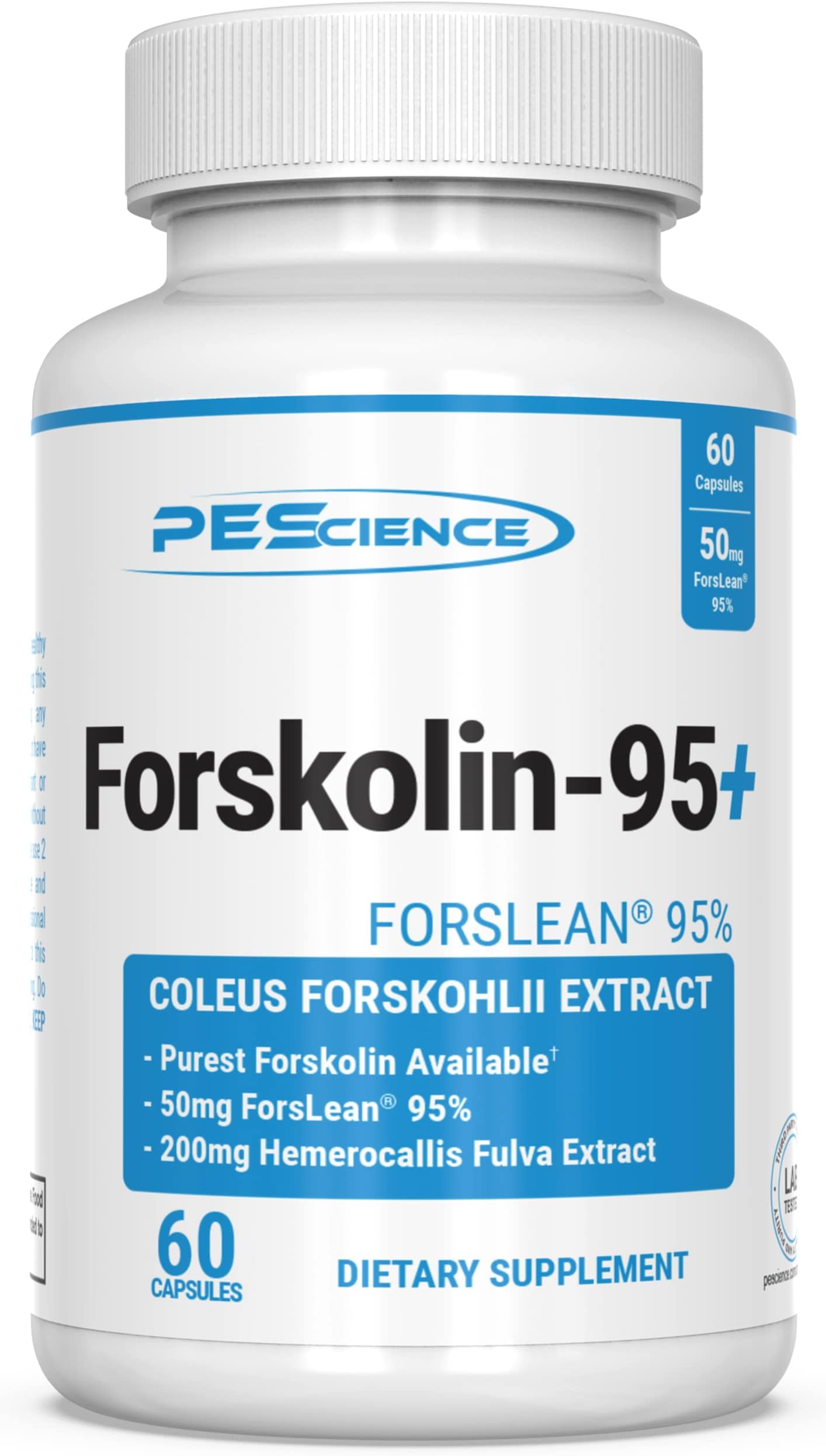 PEScience Forskolin-95+ Capsules, 95% Pure Forskolin from Coleus Forskohlii Extract with Hemerocallis Fulva Extract, Patented ForsLean, 50mg, 60 Count