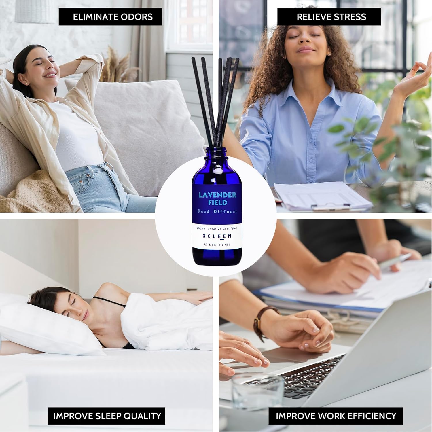 Reed Diffuser Set, Lavender Field Oil Diffuser with Sticks, Long-Lasting Home Fragrance Reed Diffusers for Bathroom Shelf Office Decor, Luxury Air Fresheners 3.7 oz(110ml) - Image 5