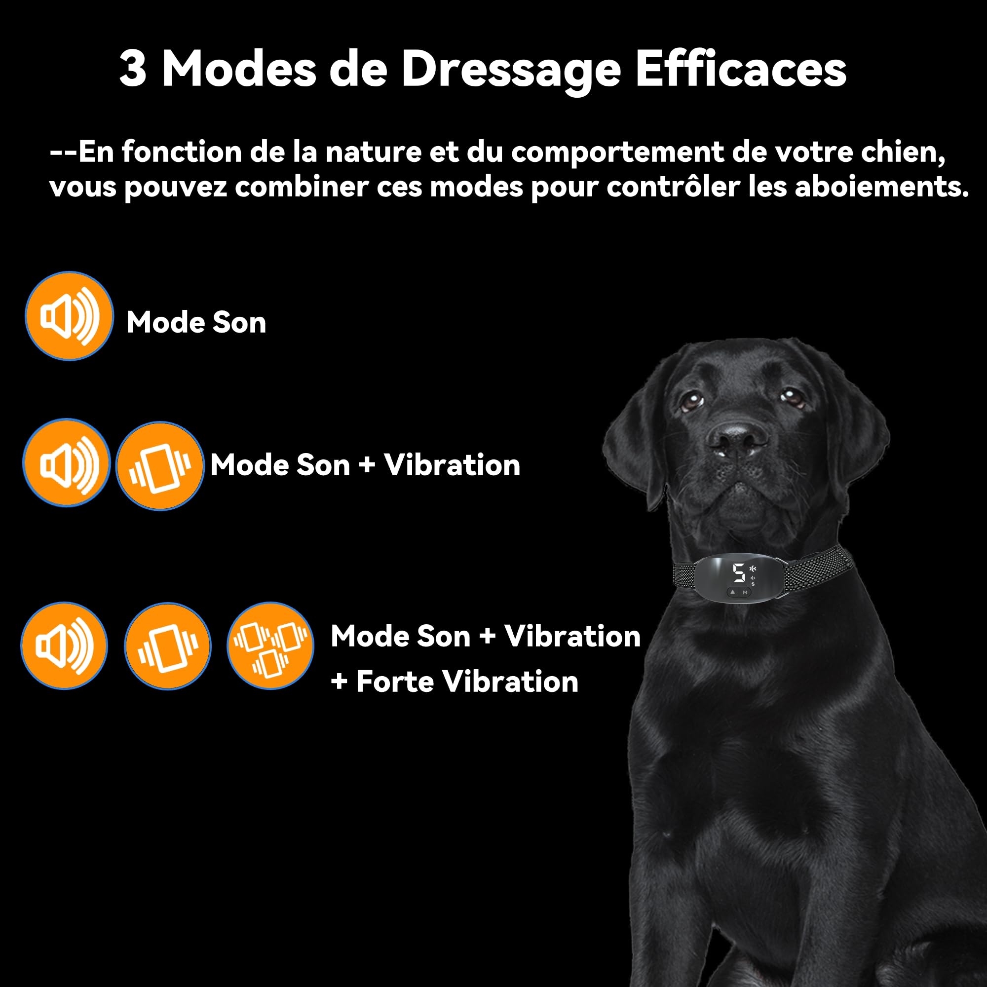 Collier Anti Aboiement-Conformes à La Nouvelle Loi 2025-Collier Vibrant,sans Choc Statique avec 8 Niveaux de Sensibilité Réglables,8 Niveaux et 3 Mode Sonore,Vibration et Forte Vibration