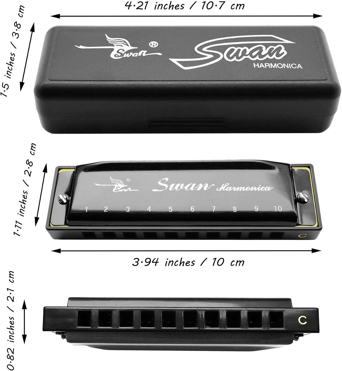 Harmonica Armonica Mouth Organ Blues Harmonica Key of C 10 Hole 20 Tone Polyphony Diatonic Harp with Case for Blues Folk Jazz Pop for Music Student Teacher Teaching Beginner Gift thumbnail