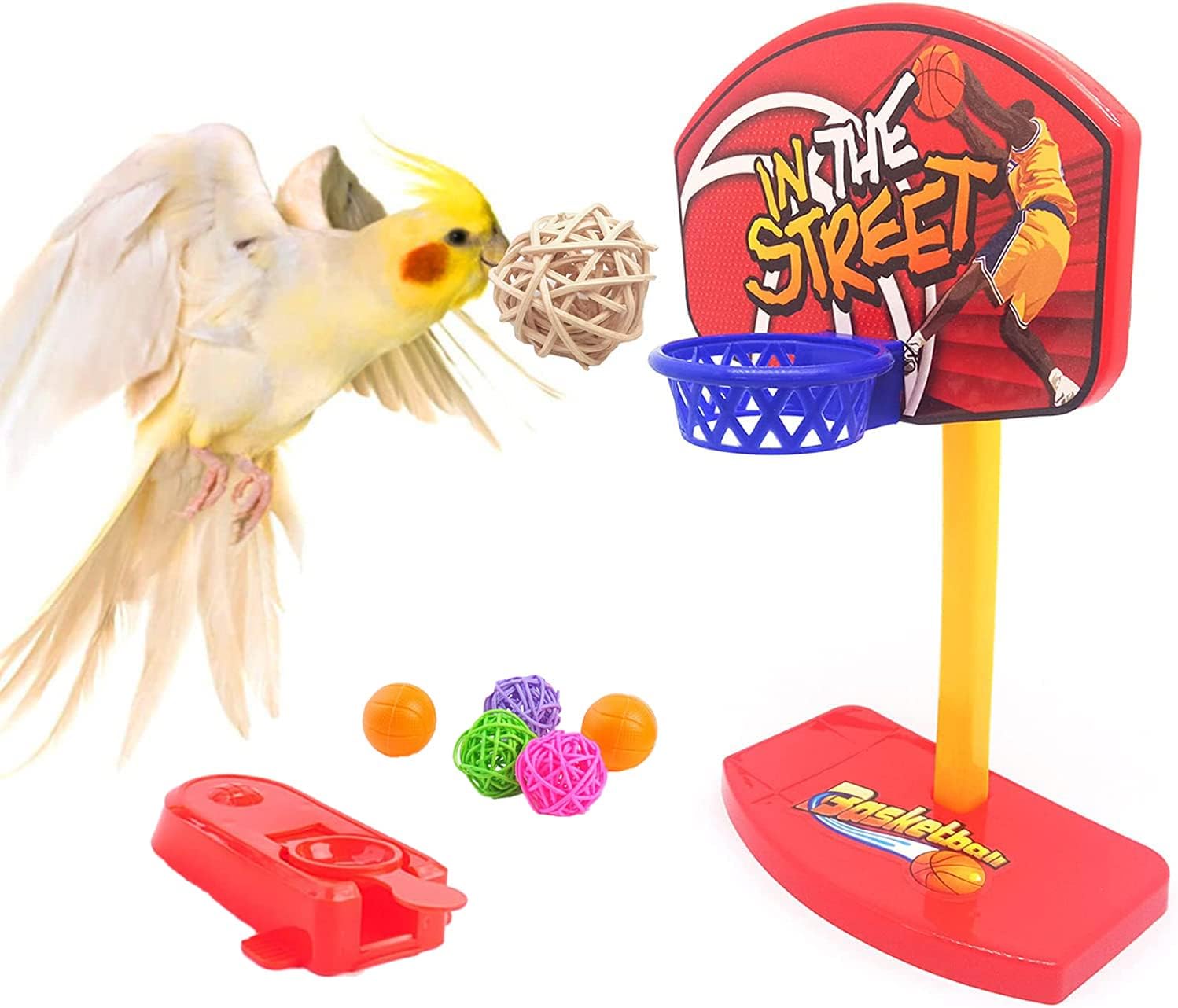 Sage Square Bird Toy, Mini Funny Birdie Basketball Hoop Prop Supplies for Parakeet, Budgie, Cockatiel, Cage Toy
