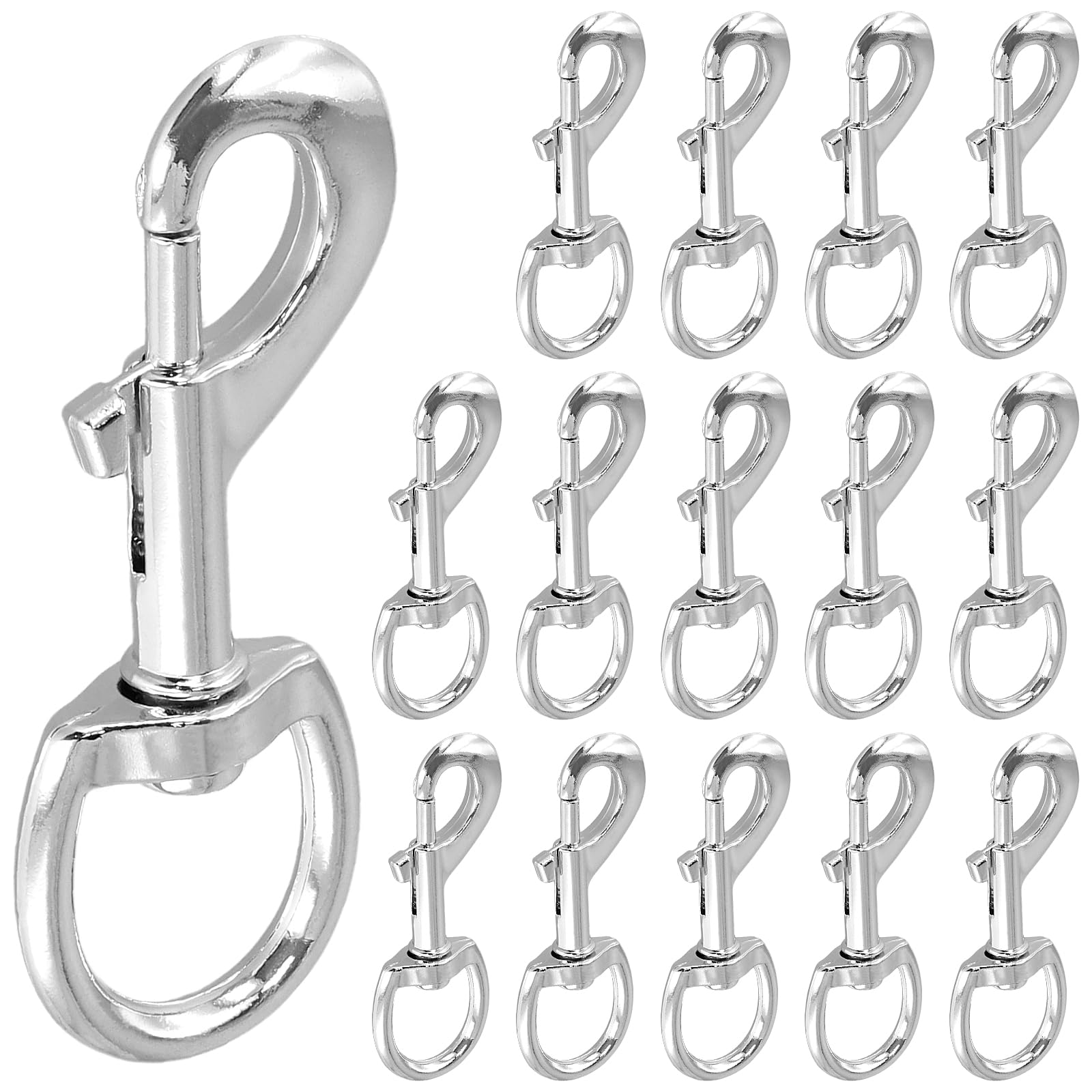 MUKLEI 15 Pack Swivel Snap Hooks, 3.5 inch Silvery Snap Hooks, Small Fastener for Keychains, Straps, Hanging Tags