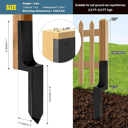 Miniatura 2 de Kit de reparación de postes de valla de acero resistente, poste de valla de anclaje para reparación de estacas de madera rotas, 3.6 x 3.6 pulgadas