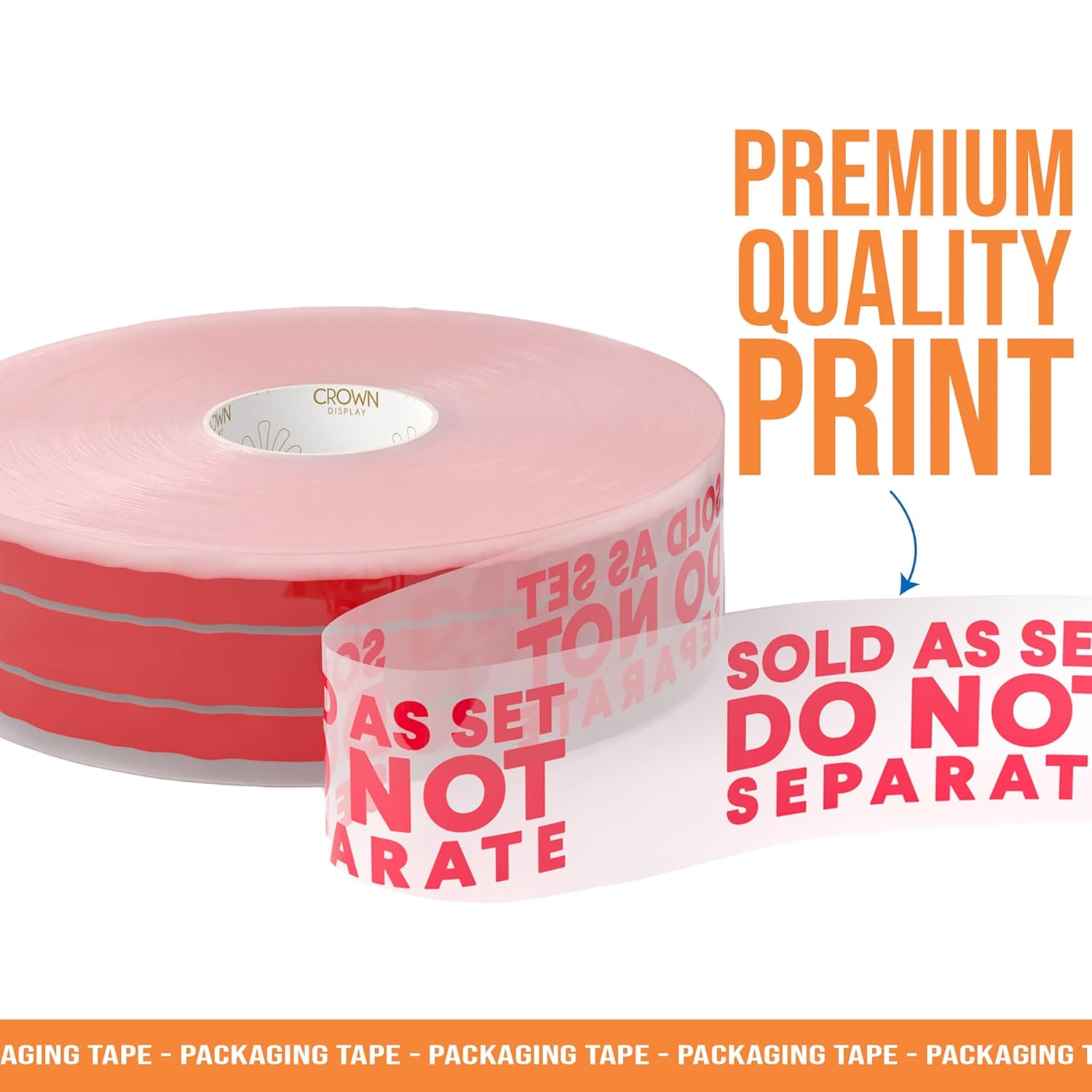 Crown Display 4 Rolls of Machine Length Clear Packing Tape with Do Not Separate Print - 3 Inch x 1000 Yards Each Roll - Industrial Size Machine Tape Refills - Case Sealer Tape Refills - 3 Inch Core