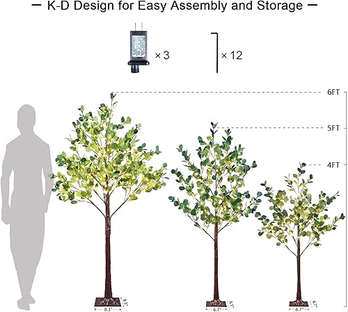 Miniatura 4 de Lightshare Árbol de eucalipto iluminado de 5 pies, 162 LED blanco cálido, vegetación artificial con luces para boda, vacaciones, hogar, fiesta,