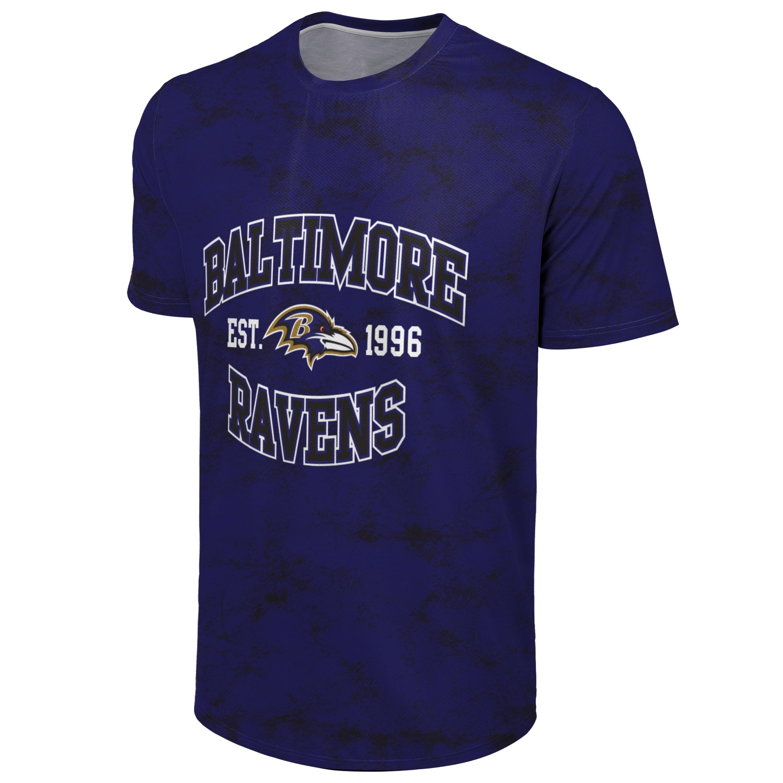 FOCO NFL Men's Officially Licensed Established Wordmark Camo Performance Throwback Team Color Crewneck T-Shirt, Baltimore Ravens - Purple, XXL