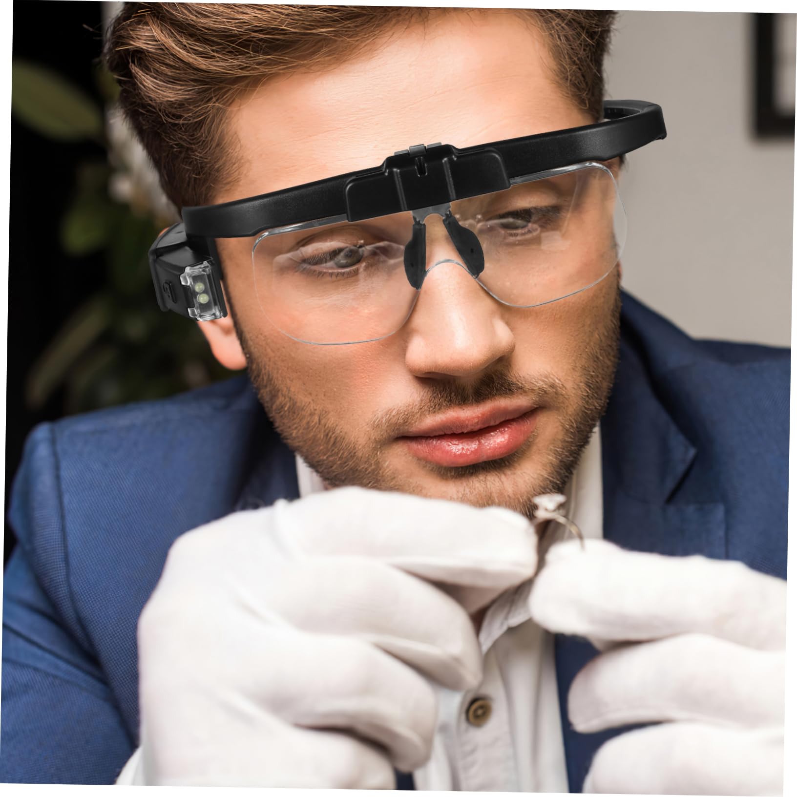 Veemoon Occhiali da Ingrandimento con Luce Led, Montatura Nera in Abs e Acrilico, Leggeri e Confortevoli, per Lettura e Lavori Ravvicinati, con Cavo USB