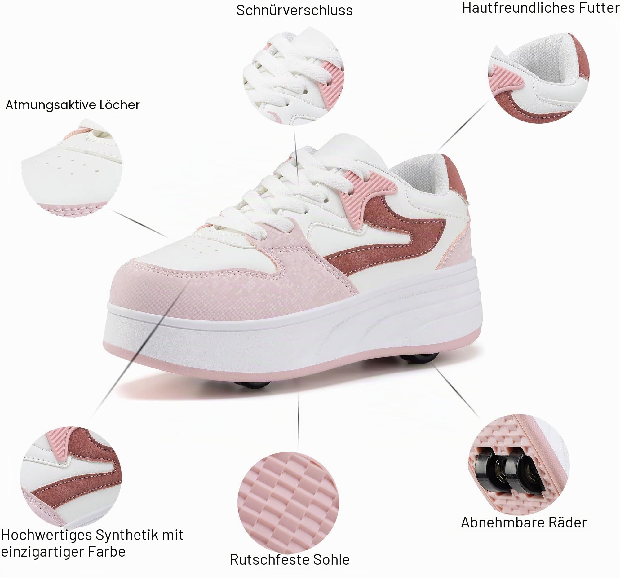 Rollschuhschuhe für Damen und Mädchen, Turnschuhe mit abnehmbaren Rädern, Sportschuh, geeignet für Halloween, Weihnachten, Geburtstag, Party, Geschenke