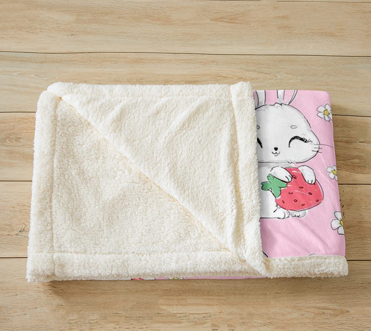 Coperta per bambini, motivo: coniglietti di fragola, per bambini, motivo: coniglietti di fragola, per ragazzi, ragazze e ragazze, motivo floreale, per divano letto, colore rosa, 200 x 201 cm