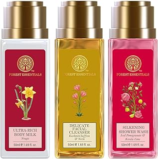 Forest Essentials Travel Size Ultra-Rich Body Milk Nargis &amp; Forest Essentials Delicate Facial Cleanser Kashmiri Saffron &amp; ...