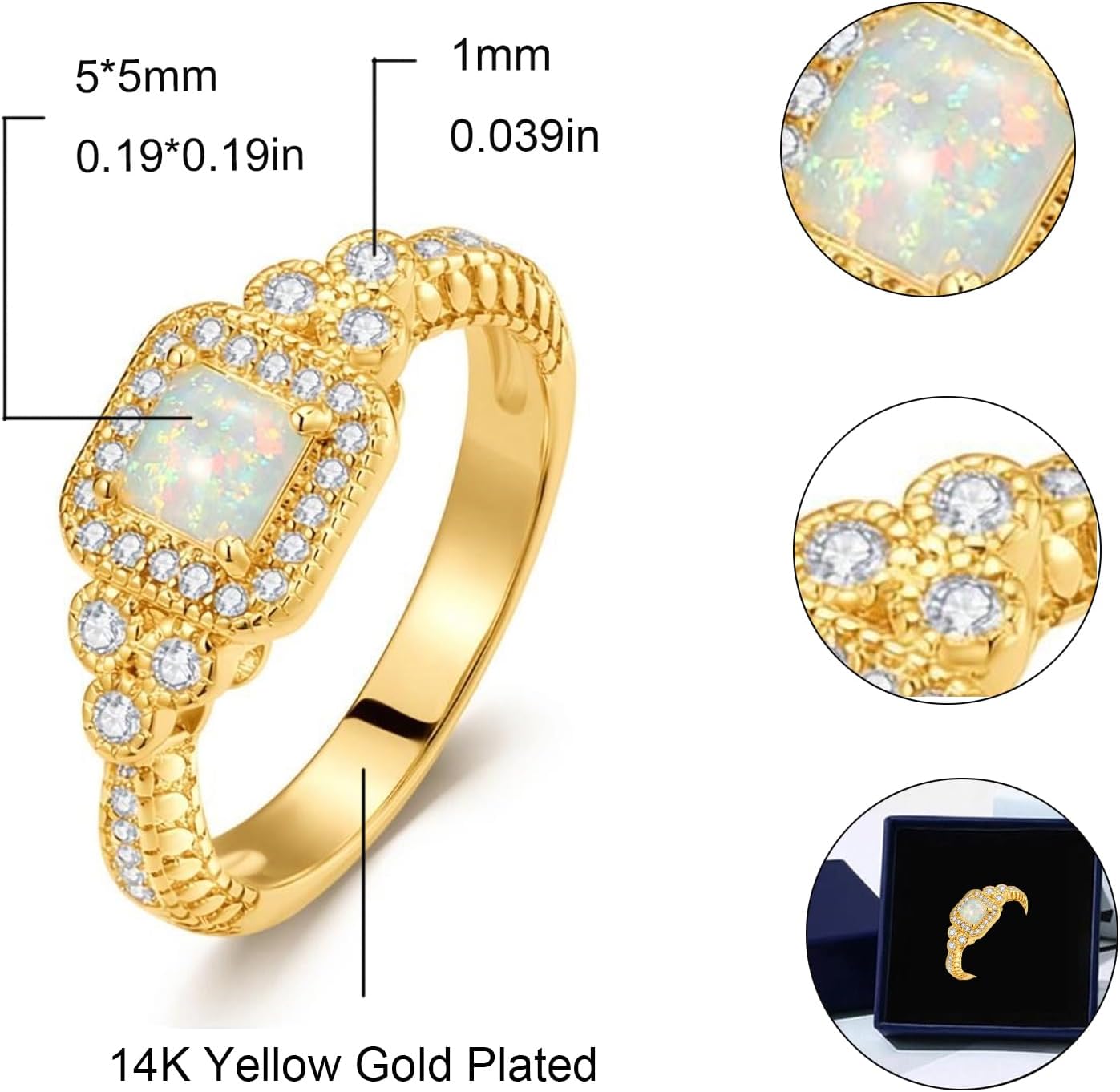 14K Gold Plated Opal Rings for Women Cubic Zirconia Vintage Engagement Gemstone Jewelry Anniversary Ring - Image 6