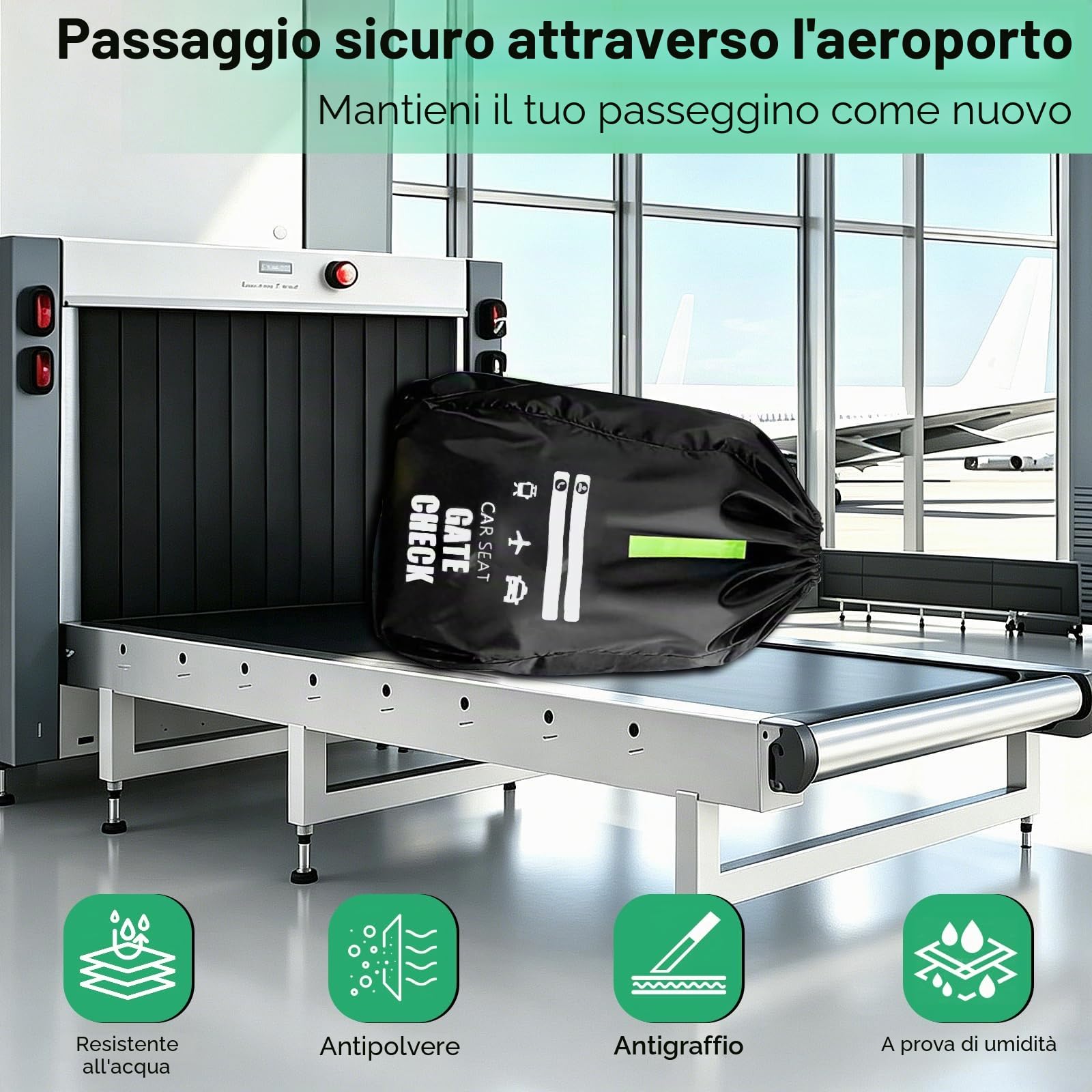 91 × 46 × 46 cm Borsa Passeggino Universale, Borsa per Passeggino Impermeabile Pieghevole con Tracolla, Zaino Passeggino per Viaggi In Aereo, Seggiolini Auto Convertibili e Booster, Nero