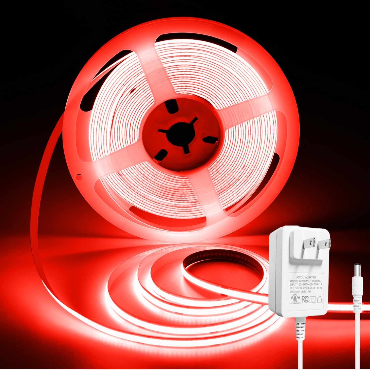 COB Led Strip Lights Red, 32.8FT/10M 24V Cob Led Tape Lights 3200Leds CRI 93+ Flexible Dimmable Super Bright Lights Strip for Bedroom, Mirror, Cabinet, Kitchen Room Decor(with Adapter)